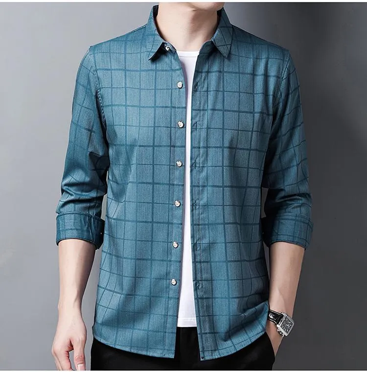 Top Grade Fashion Designer Brand Slim Fit Men Classic Plaid Shirts Spring Autumn Long Sleeve Trendy Casual Men Clothing