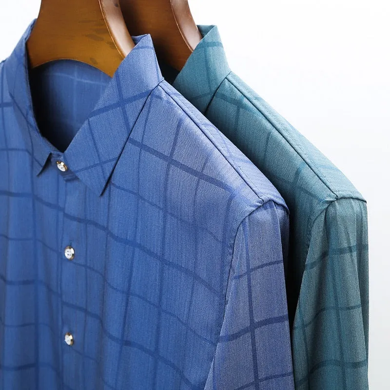 Top Grade Fashion Designer Brand Slim Fit Men Classic Plaid Shirts Spring Autumn Long Sleeve Trendy Casual Men Clothing