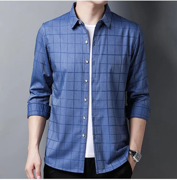 Top Grade Fashion Designer Brand Slim Fit Men Classic Plaid Shirts Spring Autumn Long Sleeve Trendy Casual Men Clothing