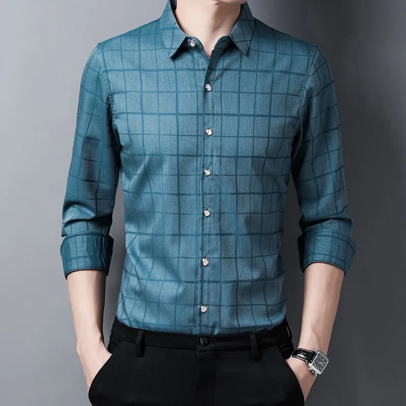 Top Grade Fashion Designer Brand Slim Fit Men Classic Plaid Shirts Spring Autumn Long Sleeve Trendy Casual Men Clothing