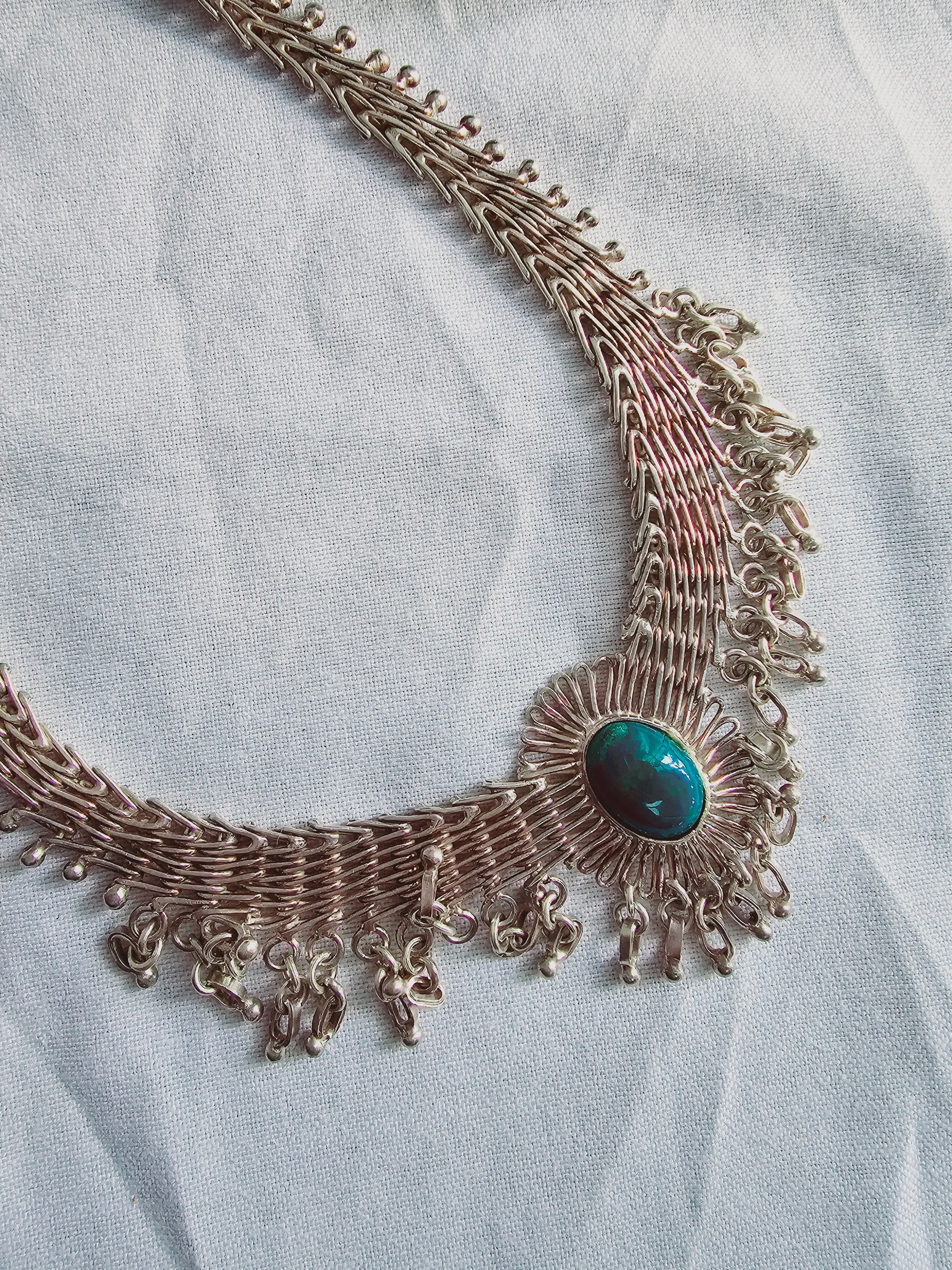 Vintage Art Deco sterling silver fine jewelry set Turquoise stones