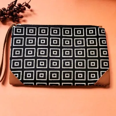 White Black Sqaure Brown Leather Fabric Designer Clutch