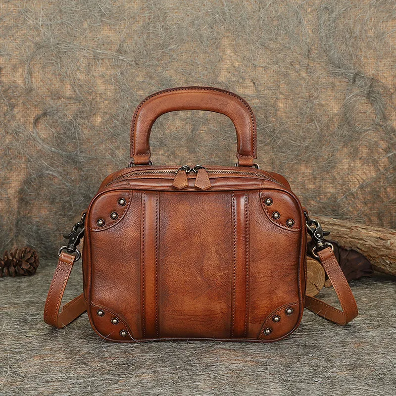 Womens Designer Leather Handbags Small Brown Crossbody Purse for Women